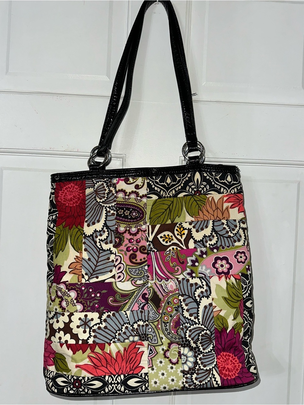 Vera Bradley Patchwork Floral Tote Bag in Multicolor with Black Straps